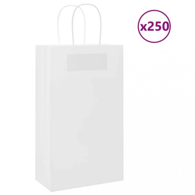 vidaXL Pungi de h&amp;acirc;rtie 250 buc cu m&amp;acirc;nere albe 21x11x36 cm foto