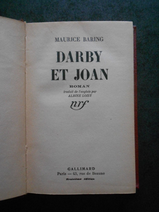MAURICE BARING - DARBY ET JOAN (1938, limba franceza)