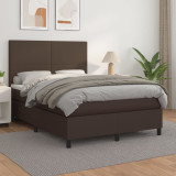 VidaXL Pat box spring cu saltea, maro, 140x190 cm, piele ecologică