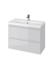 Baza si lavoar ceramic CS9741, mobilier baie suspendat 80 cm, dreptunghiular, front MDF, 2 sertare, glisiere soft close, gri