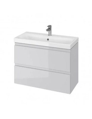 Baza si lavoar ceramic CS9741, mobilier baie suspendat 80 cm, dreptunghiular, front MDF, 2 sertare, glisiere soft close, gri foto