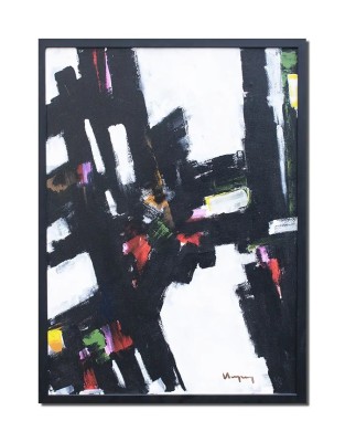 Tablou abstract inramat pictat manual, Sinergie, 75x55cm ulei pe panza, rama din lemn, Geo Ungureanu foto