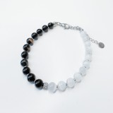 Bratara reglabila argintie cu turmalina neagra si selenit - Protectie si purificare
