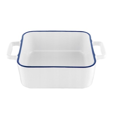 Vas termorezistent din ceramica patrat pentru cuptor, 33 cm, capacitate 3.5 litri, alb cu margine albastra, Yucca Florina foto