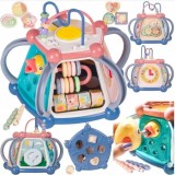 Jucarie interactiva si educativa 7 in 1 pentru copii WePro Store, centru de activitati cu 5 laturi cu sunete si lumini, figuri geometrice, ceas, rotit