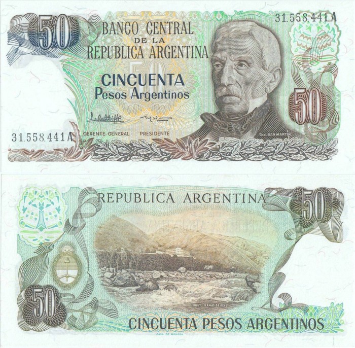 1985, 50 Pesos Argentinos (P-314a.2) - Argentina - stare UNC