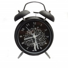 Ceas de masa desteptator Pufo Tree of Life, metalic, 16 cm, negru