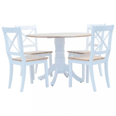 Set mobilier bucatarie, 5 piese, alb &amp;amp; maro, lemn masiv hevea foto
