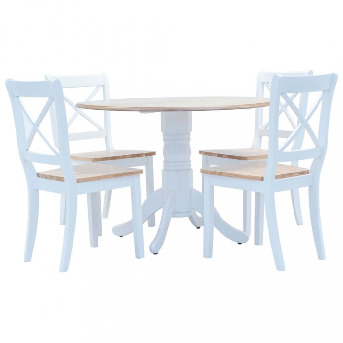 Set mobilier bucatarie, 5 piese, alb &amp; maro, lemn masiv hevea