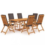 VidaXL Set mobilier de grădină cu perne gri, 7 piese, lemn masiv tec