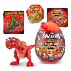 Figurina dinozaur in ou, Smashers, Mini Light Up Dino, Rosu, 13 cm