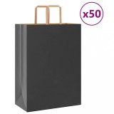VidaXL Pungi de h&acirc;rtie 50 buc cu m&acirc;nere negre 32x17x44 cm