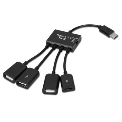 Adaptor USB-C 4-in-1 pentru telefoane, Kwmobile, Negru, Plastic, 41616.01 foto