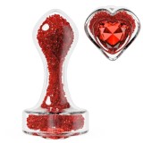 Dildo Glass Plug with Heart Gem Rosu