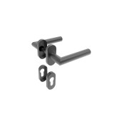 Maner inox pentru usa, cu rozeta pentru cilindru, lungime 135 mm, culoare negru, finisaj mat