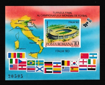 Romania 1990 - C.M. FOTBAL ITALIA &amp;#039; 90 - Colita nedantelata - MNH foto