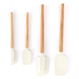 Ustensile de Bucatarie, Cyrax, Set din 4 bucati, din Silicon si Lemn, Spatule de Diferite Dimensiuni, Termo rezistente, Antiaderente, Instrument de Am
