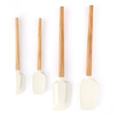 Ustensile de Bucatarie, Cyrax, Set din 4 bucati, din Silicon si Lemn, Spatule de Diferite Dimensiuni, Termo rezistente, Antiaderente, Instrument de Am