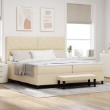 VidaXL Pat cu arcuri cu saltea cu headboard Crem 200 x 200 cm țesătură