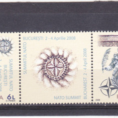 SUMMITUL NATO BUCURESTI,TRIPTIC CU VINIETA ,FOLIO ARGINT,2008, MNH ** ROMANIA.