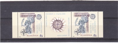 SUMMITUL NATO BUCURESTI,TRIPTIC CU VINIETA ,FOLIO ARGINT,2008, MNH ** ROMANIA. foto