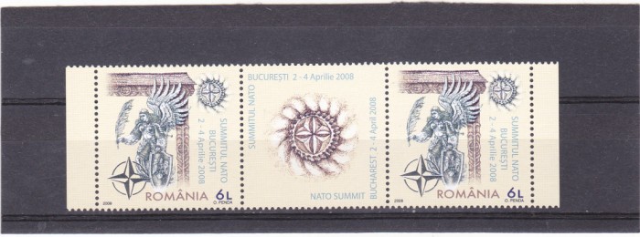 SUMMITUL NATO BUCURESTI,TRIPTIC CU VINIETA ,FOLIO ARGINT,2008, MNH ** ROMANIA.