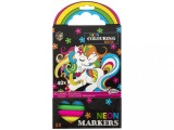 Carte de colorat cu 5 markere neon, unicorni