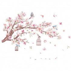 Sticker decorativ, Creanga de copca cu flori roz, 90 cm, 1138STK