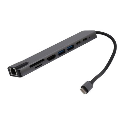Hub Adaptor, 8 in 1 Tip C la HDTV, 4K UHD, PD, RJ45, TF/SD, USB 3.0, 196943 foto