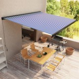vidaXL Copertină manuală tip casetă, albastru și alb, 500 x 300 cm