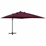 Umbrelă suspendată cu st&acirc;lp și LED-uri, roșu bordo, 300 cm, vidaXL