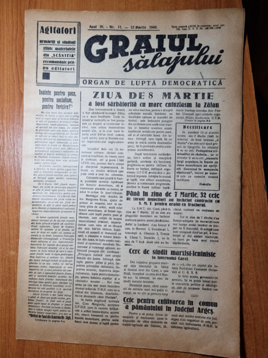 graiul salajului 12 martie 1949-ziua de 8 martie la zalau,art. carei,jibou,ticau