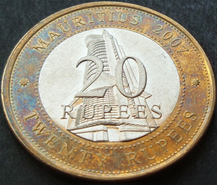 Moneda exotica - bimetalica 20 RUPII / Rupees - MAURITIUS, anul 2007 * cod 3990
