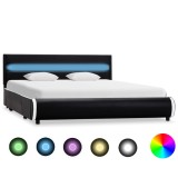 vidaXL Cadru de pat cu LED, negru, 140 x 200 cm, piele ecologică