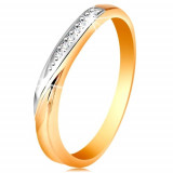 Inel din aur 585 - ondulație din aur alb și zirconii mici transparente - Marime inel: 49
