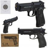 Pistol replică metalică ASG pe bile 6 mm, mecanism cu arc, kit 800 bile, negru