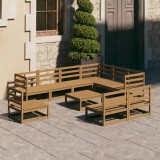 vidaXL Set mobilier de grădină, 10 piese, maro miere, lemn masiv pin