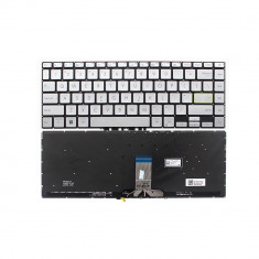 Tastatura Laptop, Asus, VivoBook S14 S433, S433EQ, S433EA, S433J, S433JQ, S433F, S433FA, S433FL, iluminata, argintie, layout US