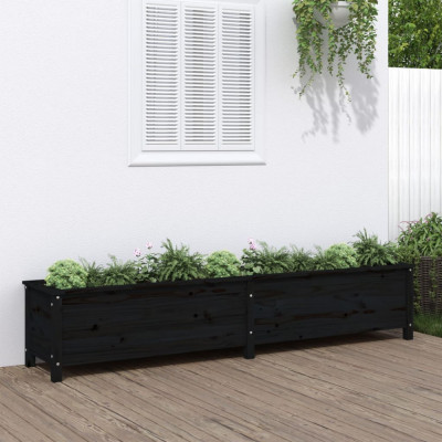 vidaXL Strat &amp;icirc;nălțat de grădină, negru, 199,5x40x39 cm, lemn masiv pin foto