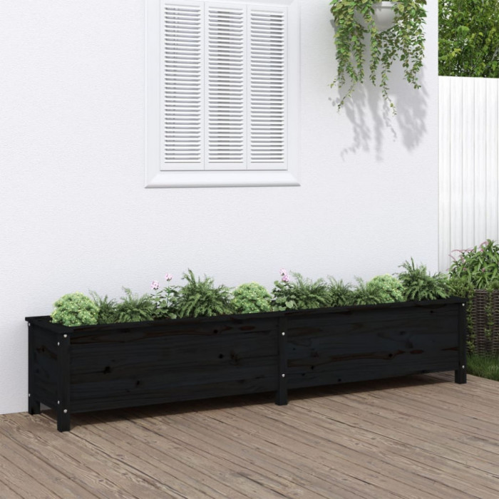 vidaXL Strat &icirc;nălțat de grădină, negru, 199,5x40x39 cm, lemn masiv pin
