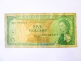 Rară! Eastern Caribbean States(Statele din Caraibele de Est):Antigua 5 Dollars 1983 cu supratipar litera A,bancnota din imagini la cel mai mic preț