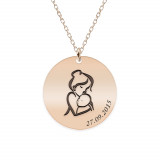 Lantisor gravat mami + bebe + data de nastere - argint 925 placat cu aur roz