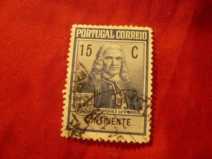 Timbru Portugalia 1925 - Marquez de Pombal , val. 15C supratipar ,stampilat
