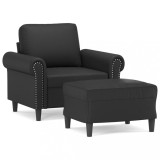 Cumpara ieftin Fotoliu canapea cu taburet, negru, 60 cm, piele ecologica