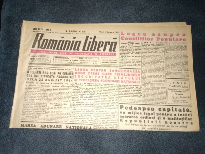 ZIARUL ROMANIA LIBERA 14 IANUARIE 1949