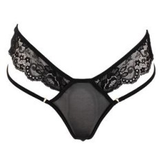Chiloti String Dama cu Dantela Neagra si Siret, CMCLASS