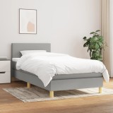 vidaXL Pat box spring cu saltea, gri deschis, 90x190 cm, textil