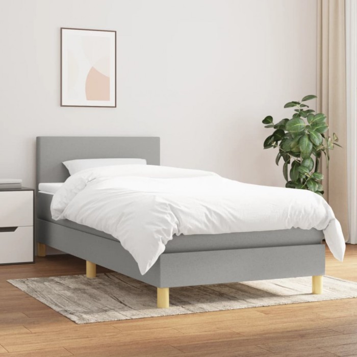vidaXL Pat box spring cu saltea, gri deschis, 90x190 cm, textil 3140417