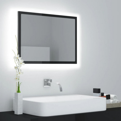 vidaXL Oglindă de baie cu LED, gri extralucios, 60x8,5x37 cm, acril foto