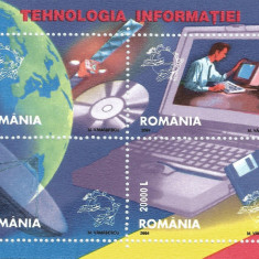 Romania, LP 1626/2004, Tehnologia Informatiei, bloc de 4 timbre, MNH